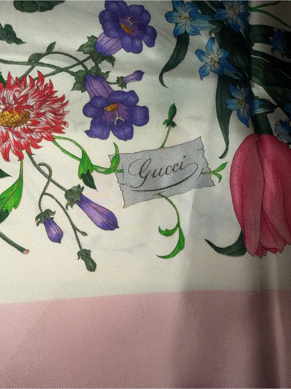 Gucci Floral Silk Scarf in White, Pink, Purple, Green